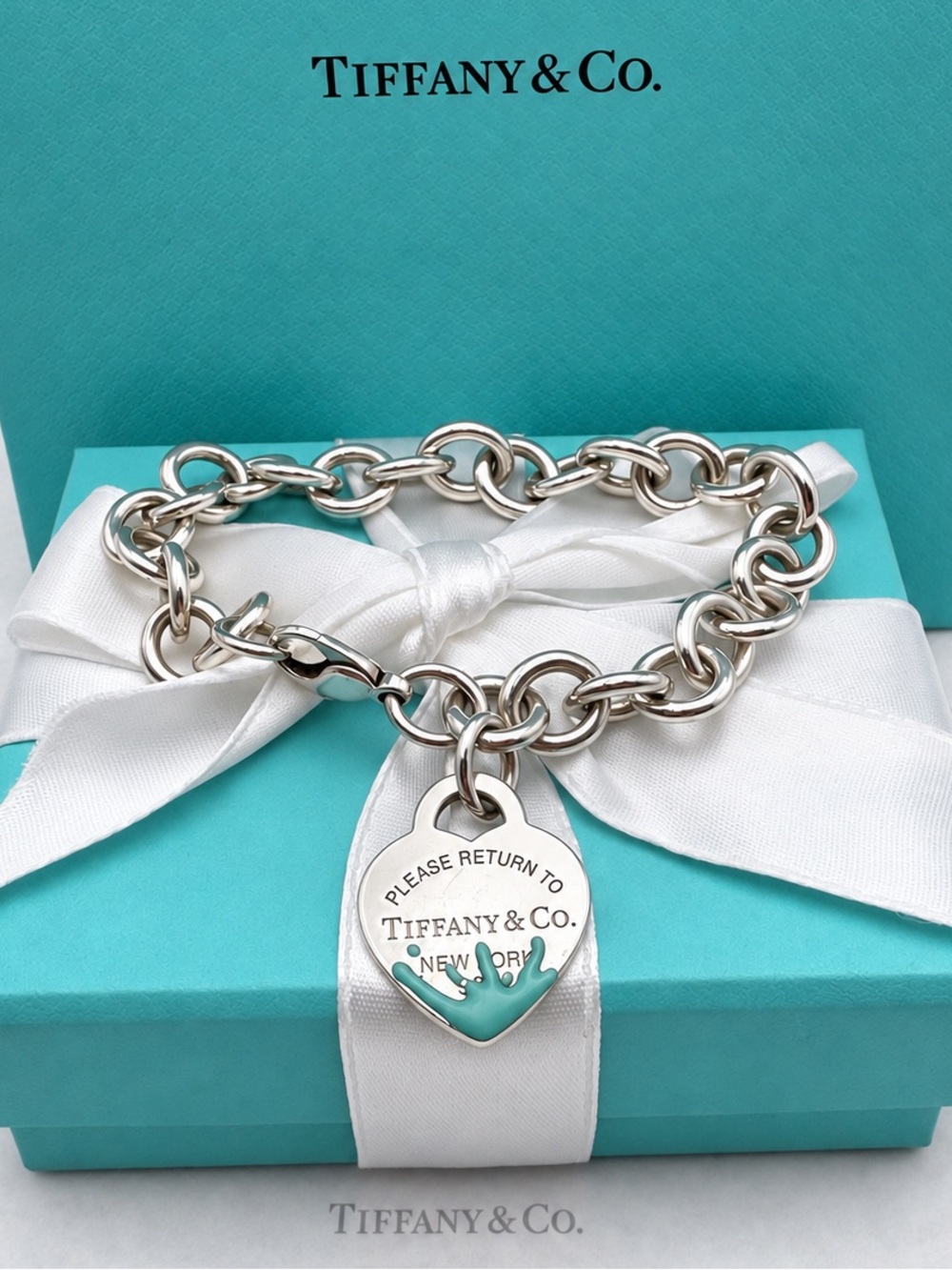 Tiffany & Co Return to Tiffany Blue Enamel Splash Heart Tag Silver 925 Bracelet